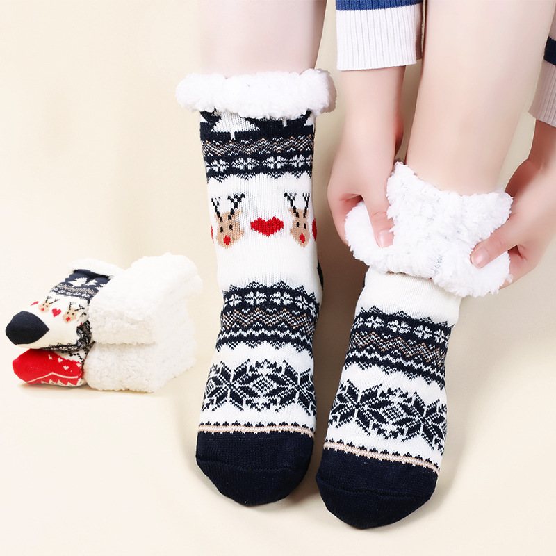 Fuzzy Slipper Socks Winter Nordic Style Knit Short Sock Sleeping Floor Sock
